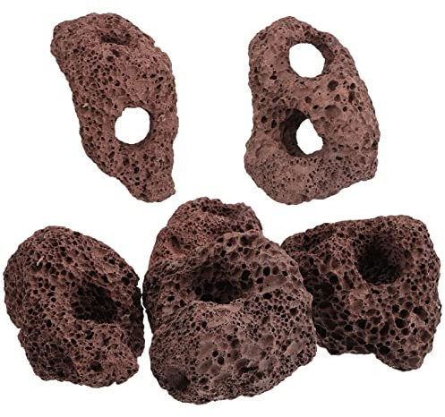 MERRYHAPY 6-Piece Set of Aquarium Volcanic Rocks Ornaments - Fish Tank Rock Habitat - Water Plant Stone Ring - Decorative Volcanic Lava Stones for Home Aquarium Landscape Decoration