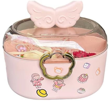HIQIU Haarschmuck-Aufbewahrungsbox Staubdichte,Haarnadel Ohrringe Haarband-Schmuckkästchen,Haar Zubehör Organizer Kasten für Mädchen Kinder (Prinzessin Rosa)