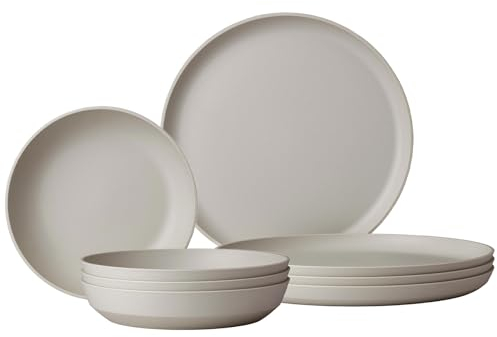 Mepal Tafel-Set 8-teilig Silueta Speiseteller (26 cm) und Suppenteller (21 cm) Outdoor-Geschirr für 4 Personen Spülmaschinen- und mikrowellenfest Kunststoffteller (PET) Nordic White
