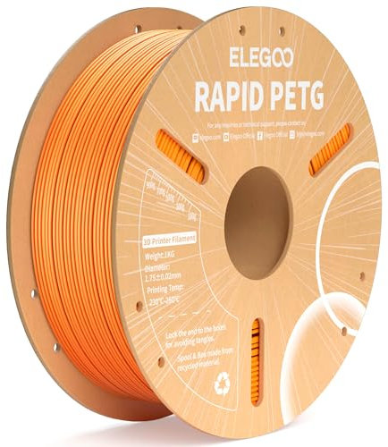 ELEGOO Rapid PETG Filament 1.75mm Orange 1KG, High Speed 30-600mm/s 3D Drucker Filament Maßgenauigkeit +/- 0.02 mm, 1kg Pappspule(2.2lbs) Passend für die meisten FDM 3D Drucker