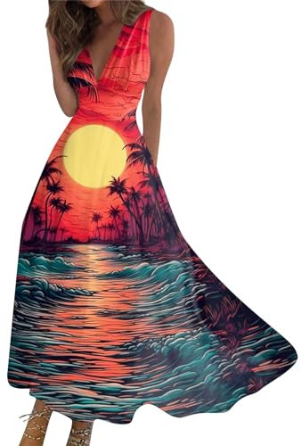 Robe Femme Chic Et Elegant, Robe Femme Longue De Soirée Ete Boheme Soiree Robe Ete Femme Bleu Marine Enceinte Vetement Terracotta Cocktail Bolero (2-Rouge,XXL)