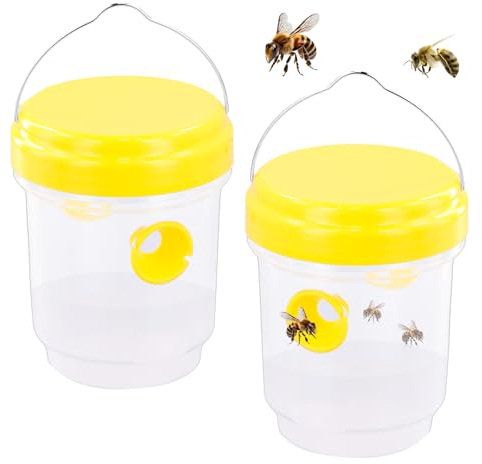 Carpenter Bee And Wasp Traps, Reusable Hornet Trap, Plastic Wasp Catcher for Garden, Hanging Insect Trap Fly Catcher, Animal-Friendly for Outdoor Indoor Safe Non-Toxic (2 Pieces, Yellow)