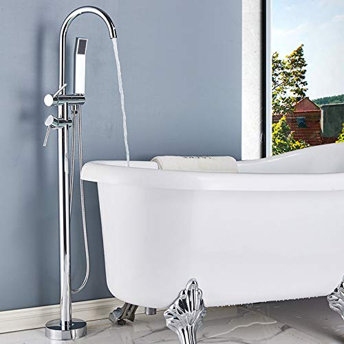 Badewannenarmatur, schwarz, bodenstehend, Badewannenarmatur, 7 Farben, freistehend, Badezimmer-Duscharmatur, schwenkbarer Auslauf, Mischbatterie für Kalt- und Warmwasser, Chrom B (Chrom B)