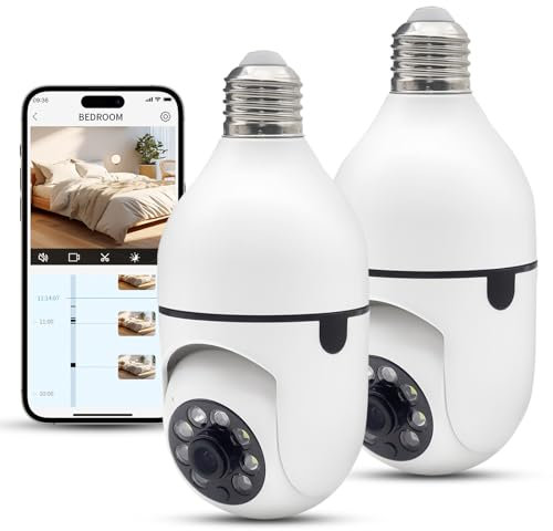 Xuzimaoyi Light Bulb Security Camera, Outdoor Wireless Camera 2.4G Hz Wifi Camera for Home Security with Spot Light, 355 Degree Panoramic, Motion Detection and Alarm (2 Pack Light Bulb)