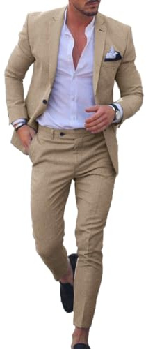 Dbutiy Trajes de Lino para Hombre, Conjunto de 2 Piezas, Chaqueta y | Blazer de un botón, corte ajustado, blazer casual, color sólido, pantalones clásicos para playa, boda, novio, fiesta