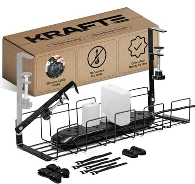 KraftE Under Desk Cable Management Tray - Sturdy Wire Organizer for Tidy Workspace, Easy Installation, Fits Most Desks, Ideal for Home and Office