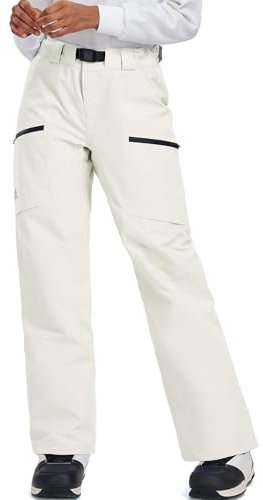 HOTIAN Pantalon de ski pour femme - Imperméable - Coupe-vent - Respirant - Pantalon d'extérieur chaud - Pantalon d'hiver - Pantalon de snowboard - Pour le ski de fond, Blanc., M