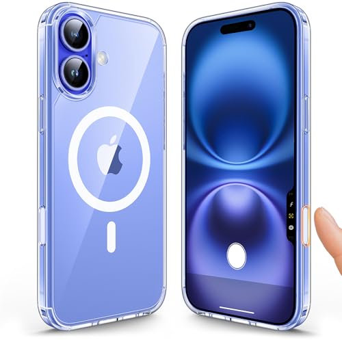 TAURI Funda para iPhone 16 con Botón de Captura de Control de Cámara, Compatible con MagSafe [No-Amarillenta], Protección de Grado Militar, Funda Magnética Delgada para iPhone 16 6.1, Transparente
