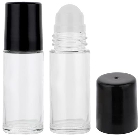 Grevosea 2 Pcs Roller Bottles, Black Clear Glass Bottle with Plastic Roller Ball and Black Lid Empty Glass Essential Oil Roller Bottles 30ml Refillable Cosmetic Containers for Perfume Cosmetic Oils