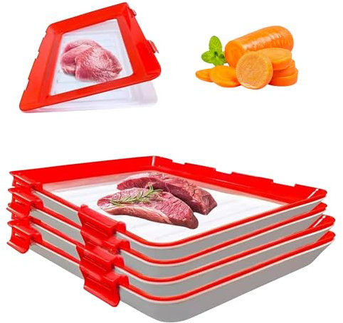 EUNEWR Vacuum Fresh Storage Tray, 4Pcs Food Preservation Tray, Reusable Food Plastic Preservation Tray for Vegetable Fruit Meat Fish