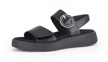 Gabor Damen Keilsandalen, Frauen Sandalen,Leichte Mehrweite (G),Wedge-Heel,bequem,flach,Sommerschuhe,schwarz(goldmatt/s),40.5 EU / 7 UK