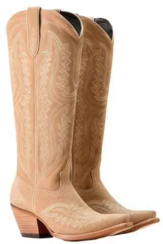 Lmtossey Stivali da cowboy per le donne alti al ginocchio Med Vitello Vintage Western Cowgirl Stivali Donna Tacco Scarpe Casual, Camoscio marrone, 42 EU