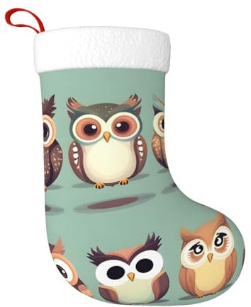 Bkdogkt Calza natalizia da appendere al caminetto con stampa di gufi in stile cartone animato