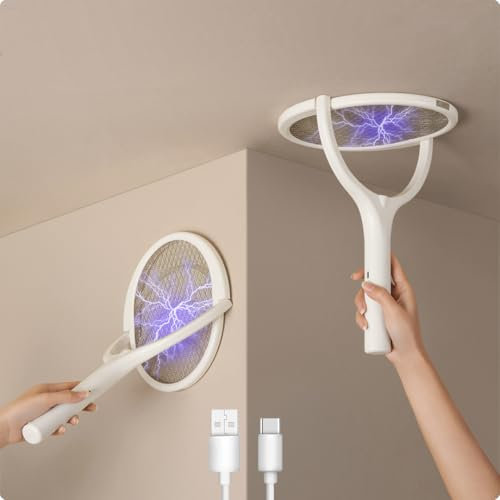 GeckoMan Cabeza Giratoria Raqueta Mosquitos Eléctrica Recargable Raqueta Matamoscas Eléctrica Matamoscas Eléctrico Mata Moscas