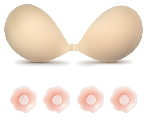 1 Paar Klebe BH Push Up Trägerloser 3D Silikon, Wiederverwendbare Unsichtbarer Rückenfrei Go Braless Strapless Adhesive Bra Haut Freundlich Selbstklebender für Abendkleid Brautkleid und Rückenfreie(B)