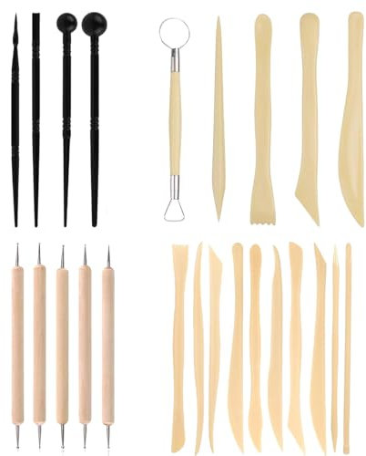 Vimmvid 24 Stück Modellierwerkzeug, Töpferset Clay Set für Selbsttrocknender Ton Foam Clay Töpferton Ton Werkzeug Lufttrocknend Modelierwerkzeugset für Kunsthandwerk und DIY Projekte