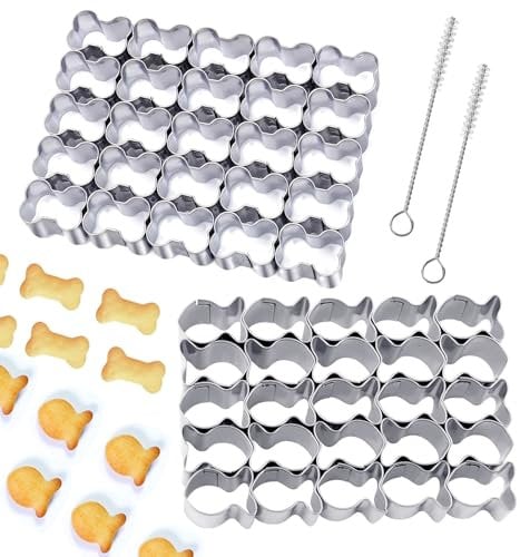 2 Stück Goldfisch & Hundeknochen Ausstecher Set, FAURAPMNG 25-fach Mini Edelstahlform für Cracker, Snacks, Partygebäck & Haustier-Leckerlis