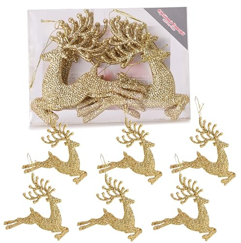 Christmas Concepts®- 100mm (4) Pack Of 6 Glittery Reindeer Baubles - Christmas Tree Decorations (Gold)