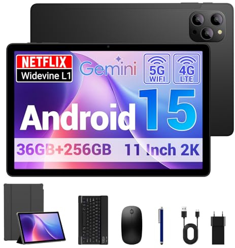 DEEMWOLF Tablet 11 inch Android 15 Tablet WiFi 5G,Octa-Core/36GB RAM+256GB ROM (TF 1TB)/8000mAh/20W/Android Tablets/13+8MP/Face ID/TÜV/GMS/BT5.0/GPS,Black