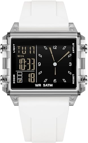 findtime Rechteckige Armbanduhr Sportuhr Digital Analog Silikonarmband Farbige Digitaluhr Herren Damen Teenager Uhr Coutdown Stoppuhr Dualzeit 5ATM Wasserdicht Designer