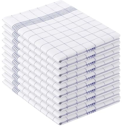 Homeable Geschirrtücher Baumwolle 10er Set (50x70 cm) – Premium Küchentücher & Geschirrhandtücher Kariert, Saugstark, Fusselfrei – 495 GSM, Oeko-Tex Zertifiziert, Waschbar 90°C Blau-Weiß