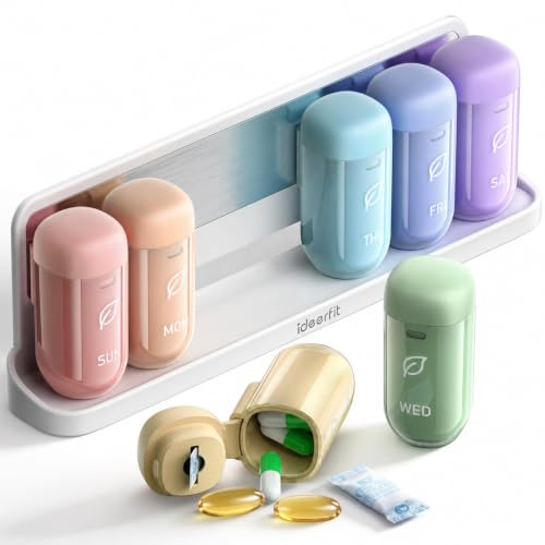 IDEERFIT Magnetische Pillendose 7 Tage Wochendosierer Farbenfroh | Abnehmbare Tagesboxen, Tablettenbox Reise, Feuchtigkeitsgeschützt, BPA Frei, Für Kühlschrank Wand Schreibtisch