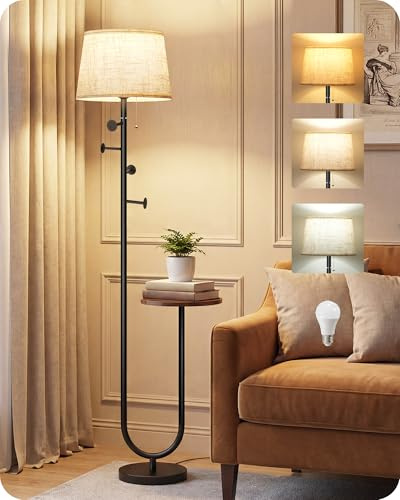 GOEBLESON Stehlampe mit Ablage und Haken, Beige Vintage | Stehleuchte mit E27 Birne, Memory-Funktion, für Wohnzimmer Schlafzimmer Büro