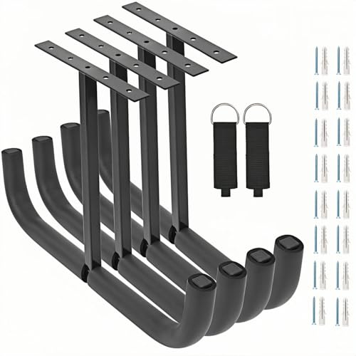Locawaya Overhead Garage Storage Hooks, Heavy Duty Double Ceiling Rack for Lumber Ladder Bikes Tires & Other Bulky Items (4, 42cm)