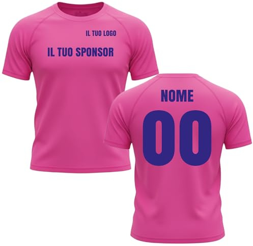Generico Maglia Tecnica Rosa Fluo da Donna in Poliestere Microforato, Personalizzabile con Logo e Numero, Traspirante per Padel Tennis Corsa Pallavolo Basket Calcio