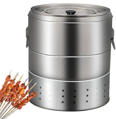 Tragbarer rauchfreier BBQ Grill mit 50 Edelstahl-Spießen, 360° Braten, große Kapazität für Kochen im Freien, Camping, Picknick und Strand