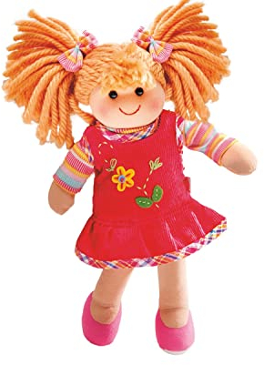 Heless 300 - Stoffpuppe Mädchen Nele mit feschem Kordkleid und Ringelshirt, ca. 22 cm große Weichpuppe zum Kuscheln, Spielen und Liebhaben