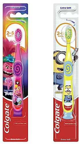 Colgate Zahnbürste Smiles für Kinder 2–6 Jahre, extra sanft, 1 Stück – manuelle Zahnbürste mit Saugnapf, Design ist nicht frei wählbar