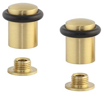 EVI Herrajes |2er SET - Türstopper aus Messing - Matt Finish | Ø20x29mm | Gewindebasis | Schwarz Natursilikonkautschuk| inkl. Schraube + Klemmdübel | I-108