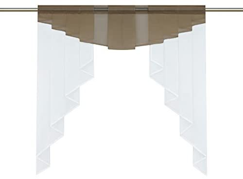 HongYa transparenter Voile Scheibengardine Tunnelzug Kurzstore Küche Kleinfenster Gardine H/B 100/100 cm Hellbraun
