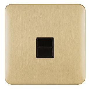 Schneider Electric Lisse Screwless Deco - Single Telephone Socket, Secondary, 240V GGBL7062BSB, Satin Brass with Black Insert