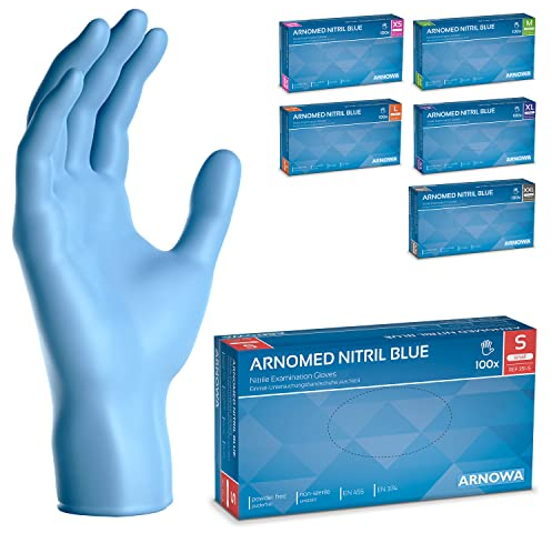 ARNOMED Nitril Einweghandschuhe 100 Stück/Box, S, puderfreie & latexfreie Einmalhandschuhe, Blaue Nitrilhandschuhe, in Gr. XS, S, M, L, XL & XXL verfügbar