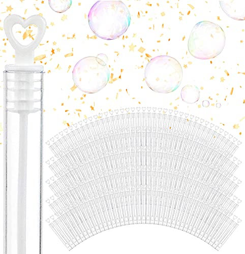 Wedding Bubbles Bulk - White Heart Top Wands (100 Count) Individual Mini Bubble Wand Favors for Weddings, Celebration Party Favor for Guests - Stock Your Home