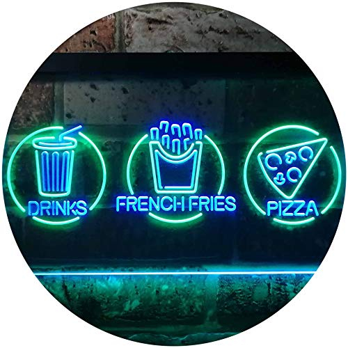 French Fries Drinks Pizza Café Dual Color LED Barlicht Neonlicht Lichtwerbung Neon Sign Grün & blau 400 x 300mm st6s43-i3242-gb