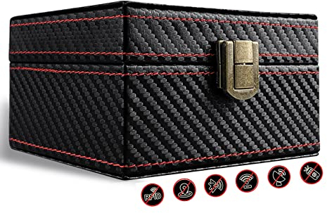 FOXNSK Faraday Box for Car Keys, Key Fob Protector Leather Signal Blocker Box Anti Theft Car Key Box Car Key Signal Blocker RFID Signal Blocker & Anti-Theft Faraday Box