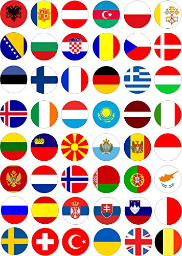 48 edible Eurovision Flags Style Cupcake Cake Toppers Wafer Rice Paper