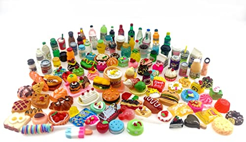 Nuanmu Miniature Food Drink Bottles Age 3+ Pretend Play Kitchen Game Party Toys (10 Bottles + 10 Foods(Random))