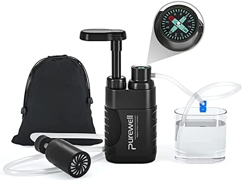 Purewell Filtre à Eau Portable,0.01Micron 4 Etapes système de Filtration d'eau, Enlèvent 99,9999% de substances nocives Urgence Personnel Purificateur d'eau Pouvant Randonnée Camping