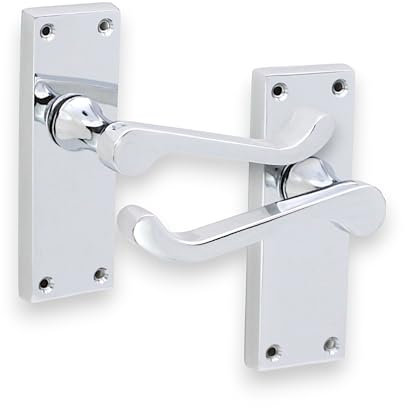 Victorian Scroll Internal Door Lever Latch Handles – Chrome/Brass/Satin, Suitable for All Types of Internal Doors 118x40mm Backplate (Polished Chrome)