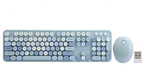 Wireless Keyboard and Mouse Combo, Jelly Comb 2.4G Slim Compact Quiet Small Keyboard with Automatic Power Saving Technology for Windows, Laptop, PC Multimedia Buttons & Adjustable Bracket(blue)