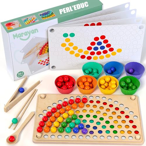 MARAYAN, Jeu Montessori Enfant 3-7 Ans, Jeux educatif, Quiet Book, activités manuelles, motricité Fine, Jouet Bois Maternelle, Puzzle creatif, Apprendre Couleurs, Cadeau Anniversaire Fille Garçon