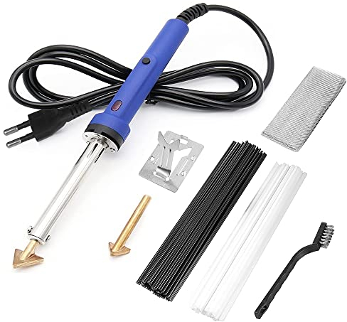 CJBIN Saldatore Plastica, Plastica Saldatrice Kit, con Rete di Rinforzo, Spazzola Metallica, Supporto Ferro Caldo e Aste, per Arti e Mestieri, Riparazione Superfici Professionali, 80 Watt