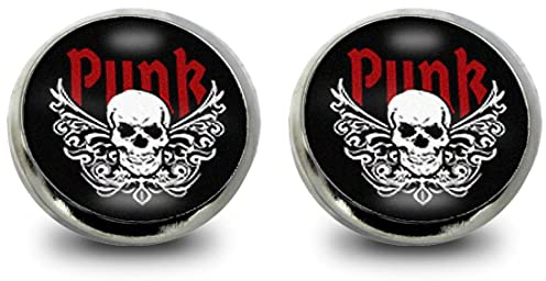 Fördeblau Punk Totenkopf Ohrstecker – 12mm Edelstahl Ohrschmuck mit Glas Cabochon, Handgefertigt - Modeschmuck Geschenk für Punks