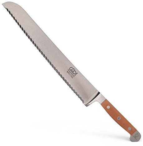 GÜDE Solingen - Brotmesser Linkshänder geschmiedet, 32 cm, Birnenholz, ALPHA BIRNE, Doppelkropf, Handmade Germany