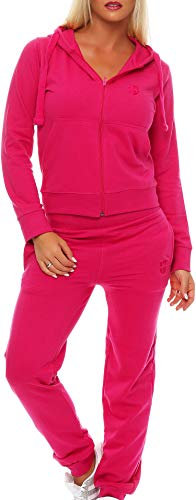 Gennadi Hoppe Tuta da jogging da donna, traspirante, assorbe l'umidità, tuta da casa con polsini elastici, morbido cotone, elegante tuta da donna, Rosa (Purpur), XXL