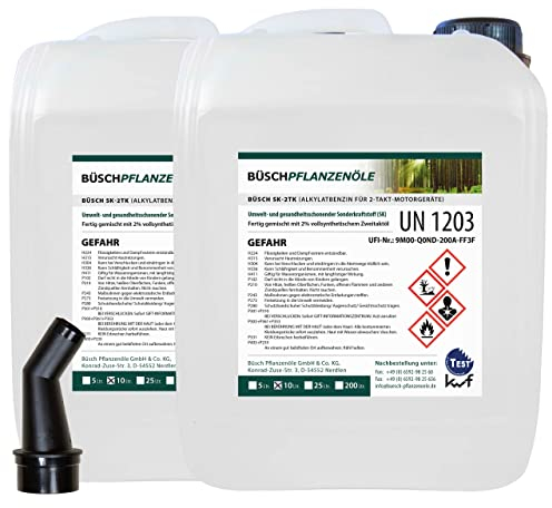 Büsch 2-Takt-Motorbenzin: - Alkylatbenzin für 2-Takt-Motorgeräte - Zweitakt Benzin für Motorsägen, Motorräder etc. - kwf zertifiziert - 2 x 10 Liter